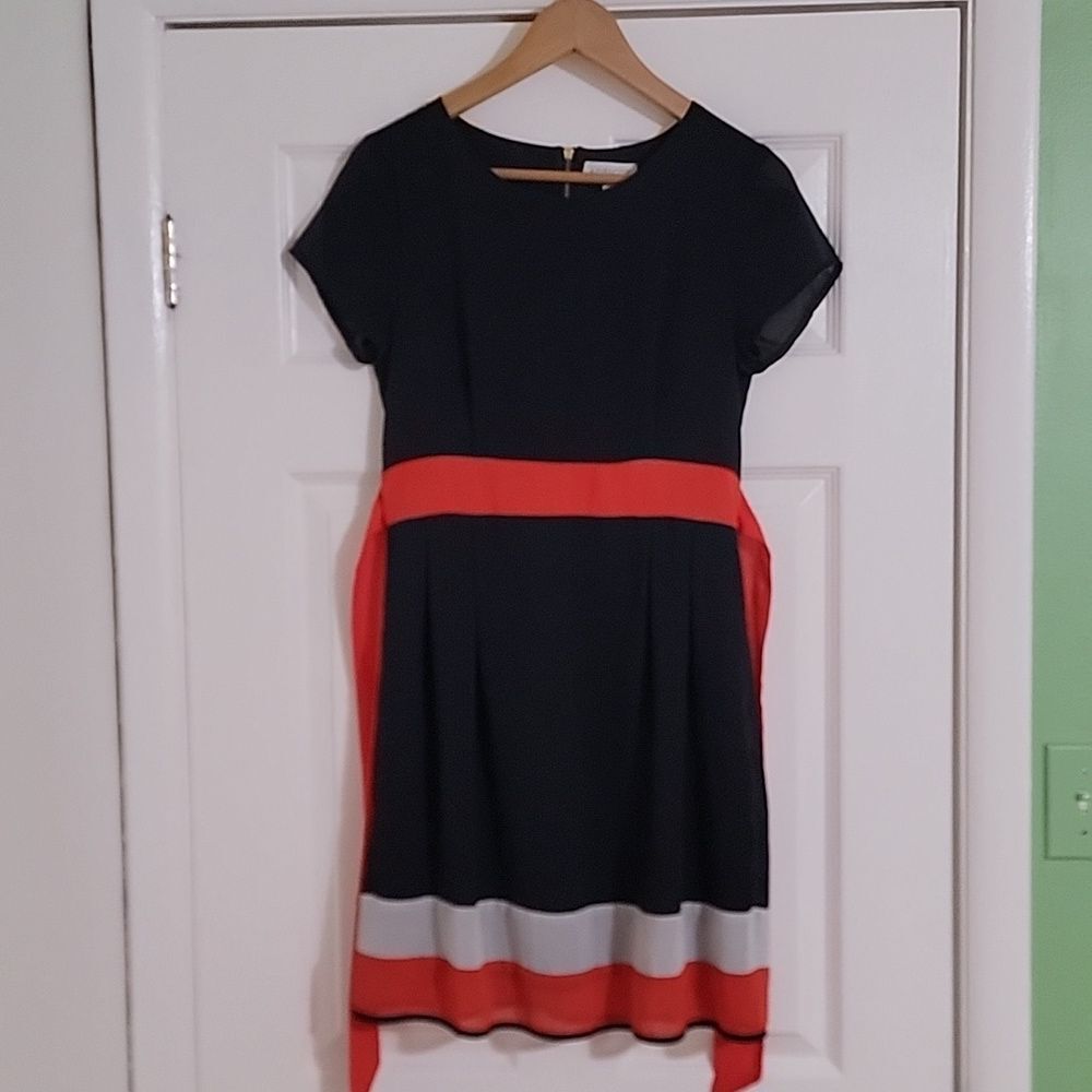 Modcloth dress Apricot brandโ a-line belted short sleeves size Small